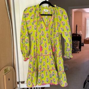 Pink City Prints Dress - XS - Luna Mini Dress in Lime Hibiscus